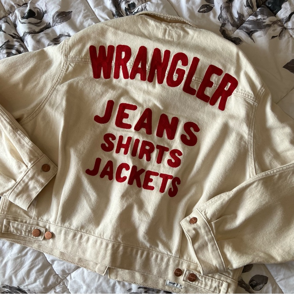 Off White Embroidered Wrangler Denim Jacket